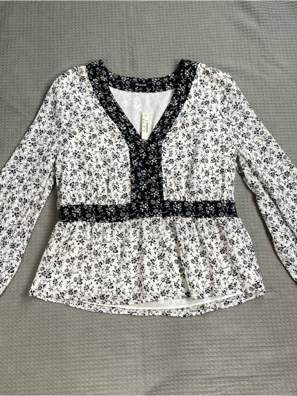 New Madewell Peplum Peasant Blouse Medium Womens Clipdot Floral Branch Boho
